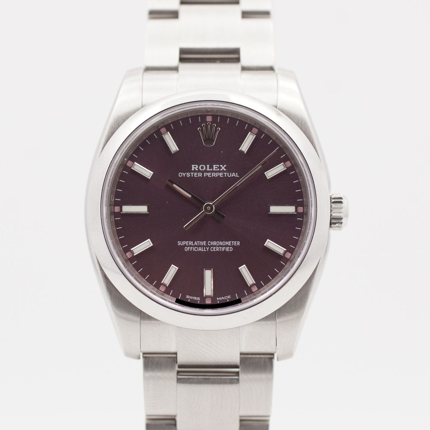 Rolex Oyster Perpetual 34 114200 (2009) - Purple dial 34 mm Steel case (1/8)