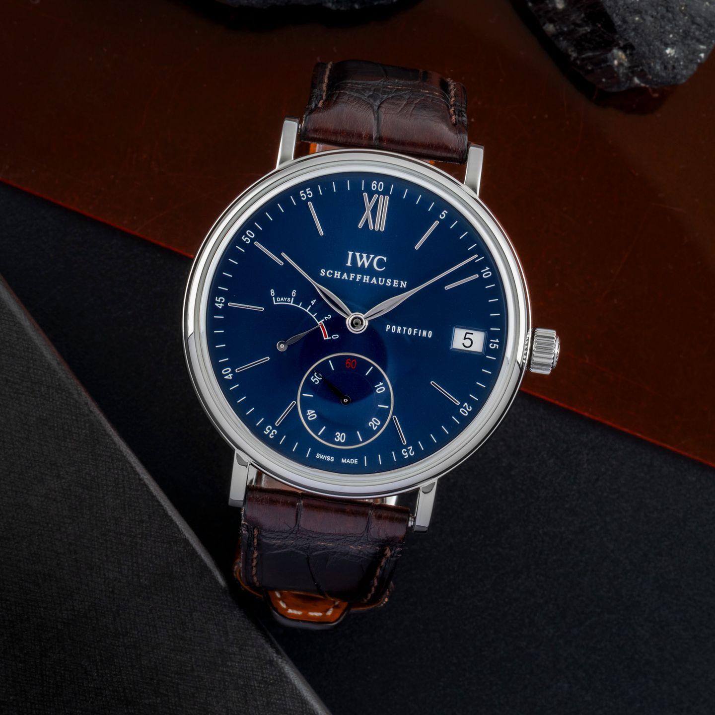 IWC Portofino Hand-Wound IW510106 (2015) - Blue dial 45 mm Steel case (1/8)