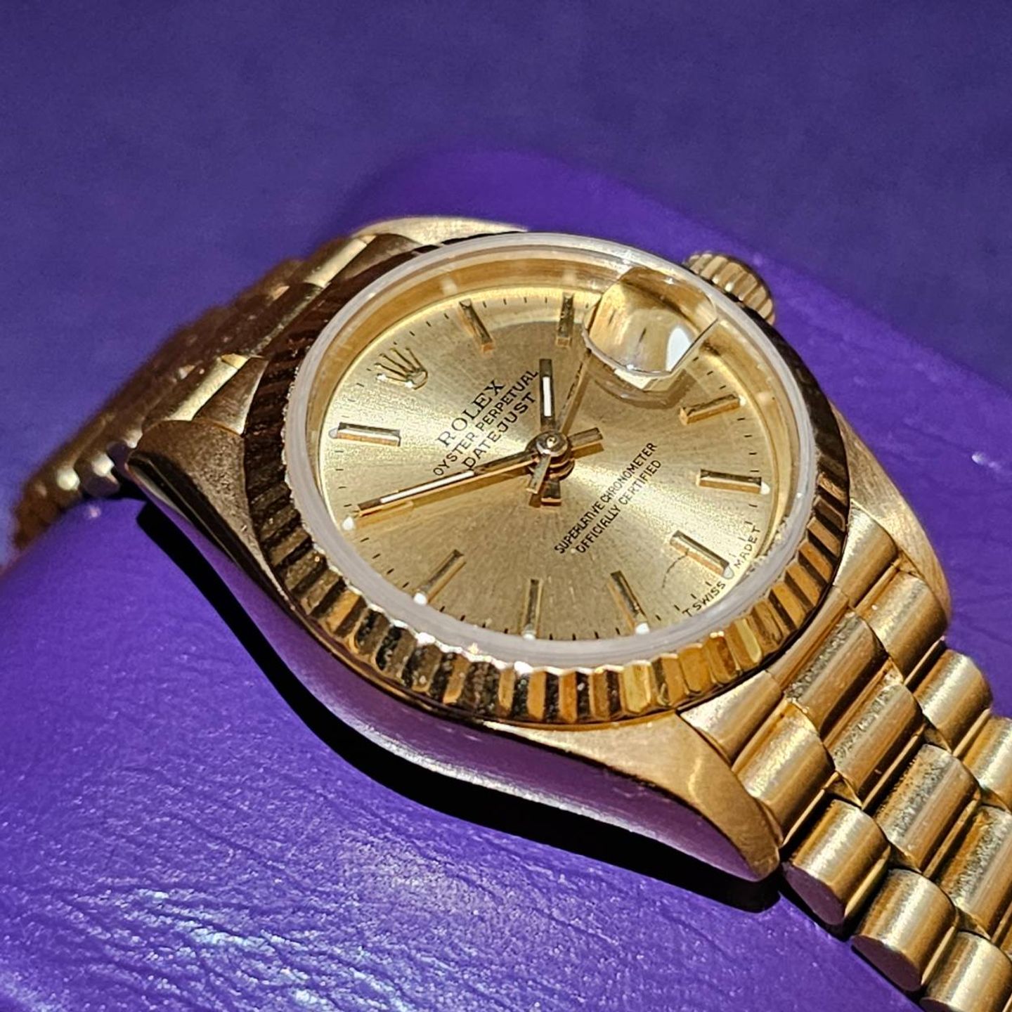 Rolex Lady-Datejust 69178 (1996) - Champagne dial 26 mm Yellow Gold case (4/5)