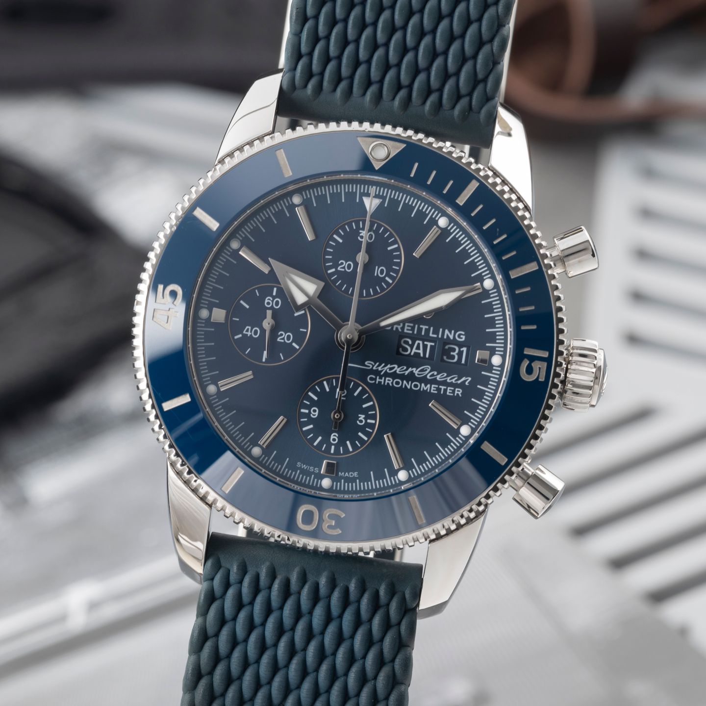 Breitling Superocean Heritage II Chronograph A13313161C1S1 (Onbekend (willekeurig serienummer)) - Blauw wijzerplaat 44mm Staal (3/8)