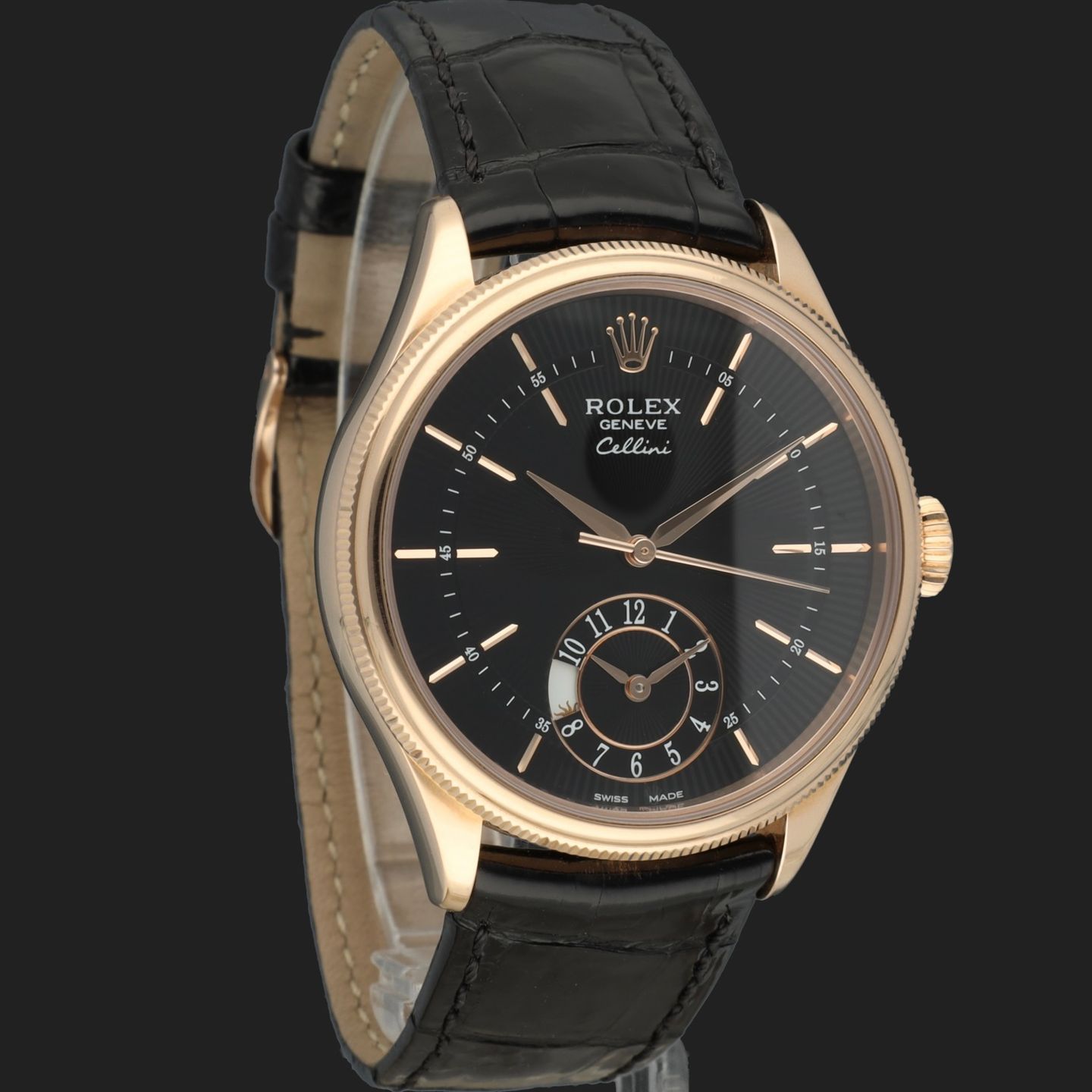 Rolex Cellini Dual Time 50525 (2015) - Black dial 39 mm Rose Gold case (4/8)