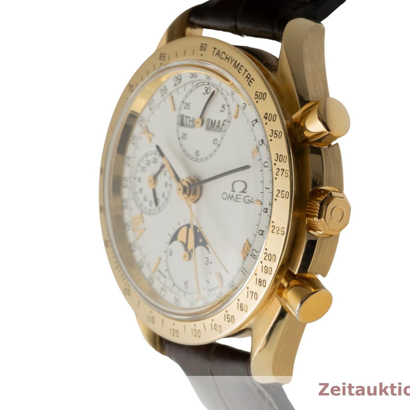 Omega Speedmaster Reduced 3131.20, BA 175.0034 (1990) - White dial 39 mm Yellow Gold case (6/8)