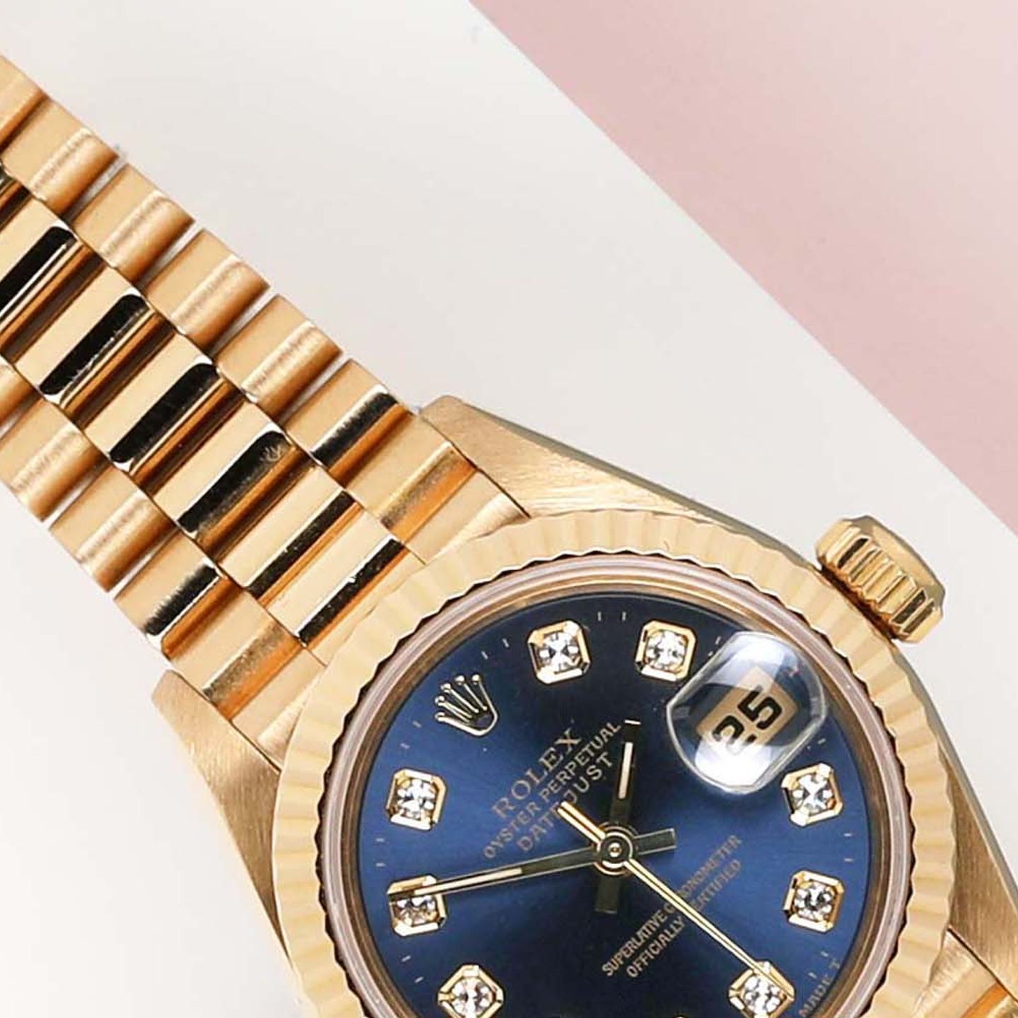 Rolex Lady-Datejust 69178 (1995) - Blue dial 26 mm Yellow Gold case (3/7)