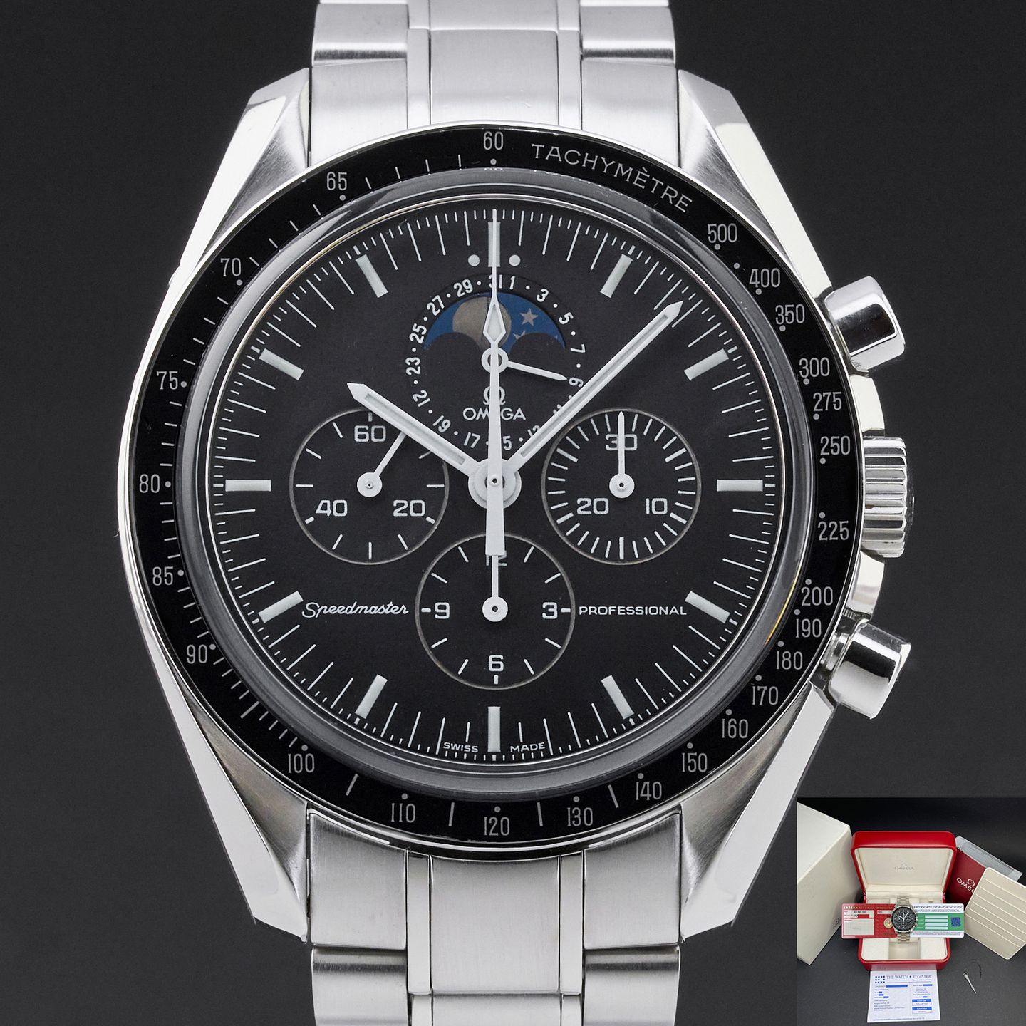 Omega Speedmaster Moonphase 3576.50 (Unknown (random serial)) - Black dial 42 mm Steel case (1/8)