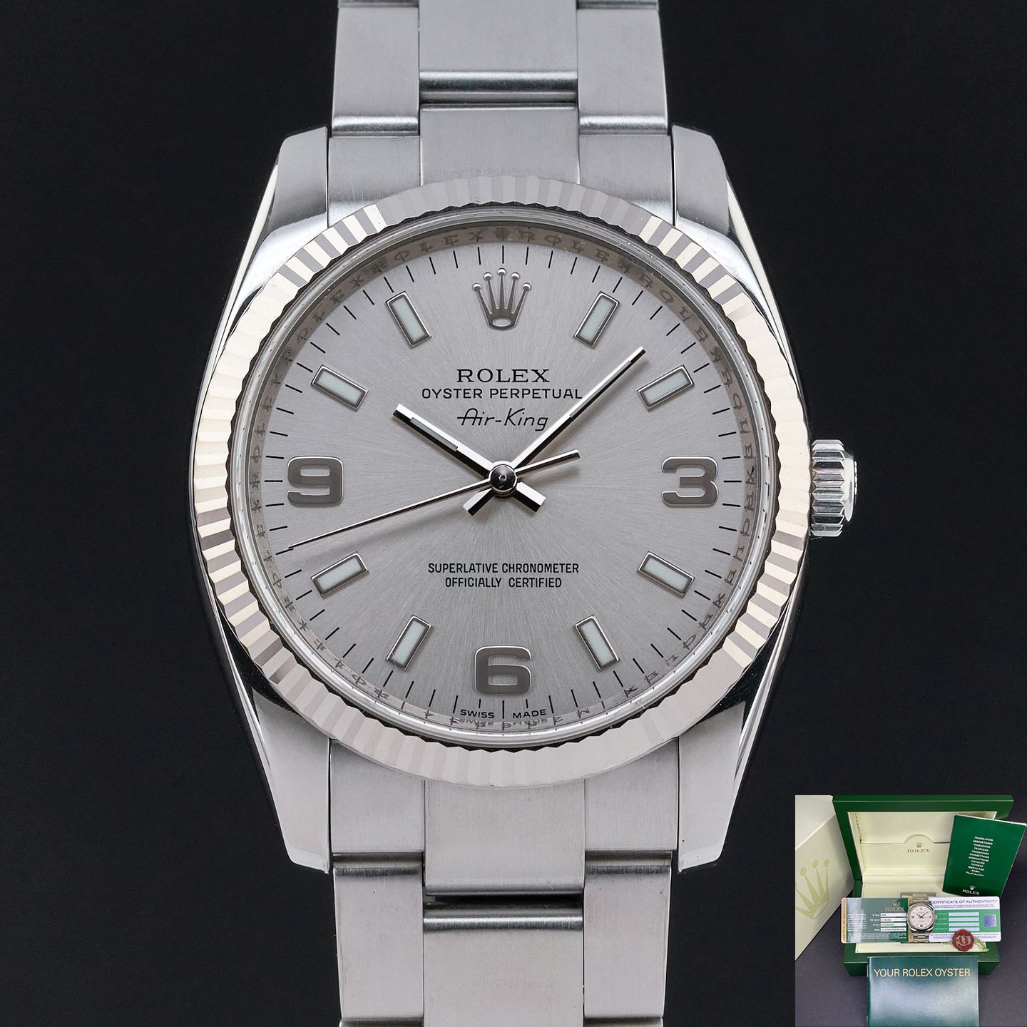 Rolex Air-King 114234 (2008) - Zilver wijzerplaat 34mm Staal (1/7)