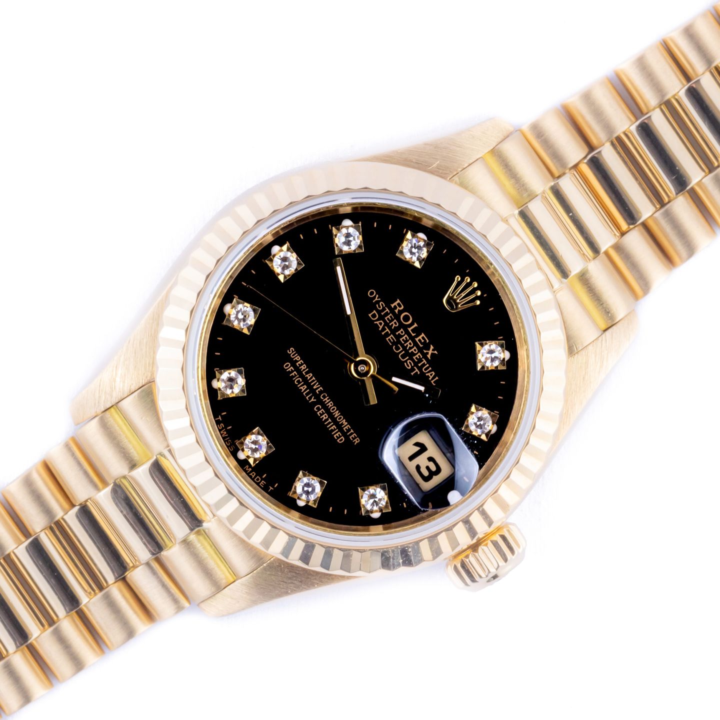 Rolex Lady-Datejust 69178 (1991) - Black dial 26 mm Yellow Gold case (1/8)