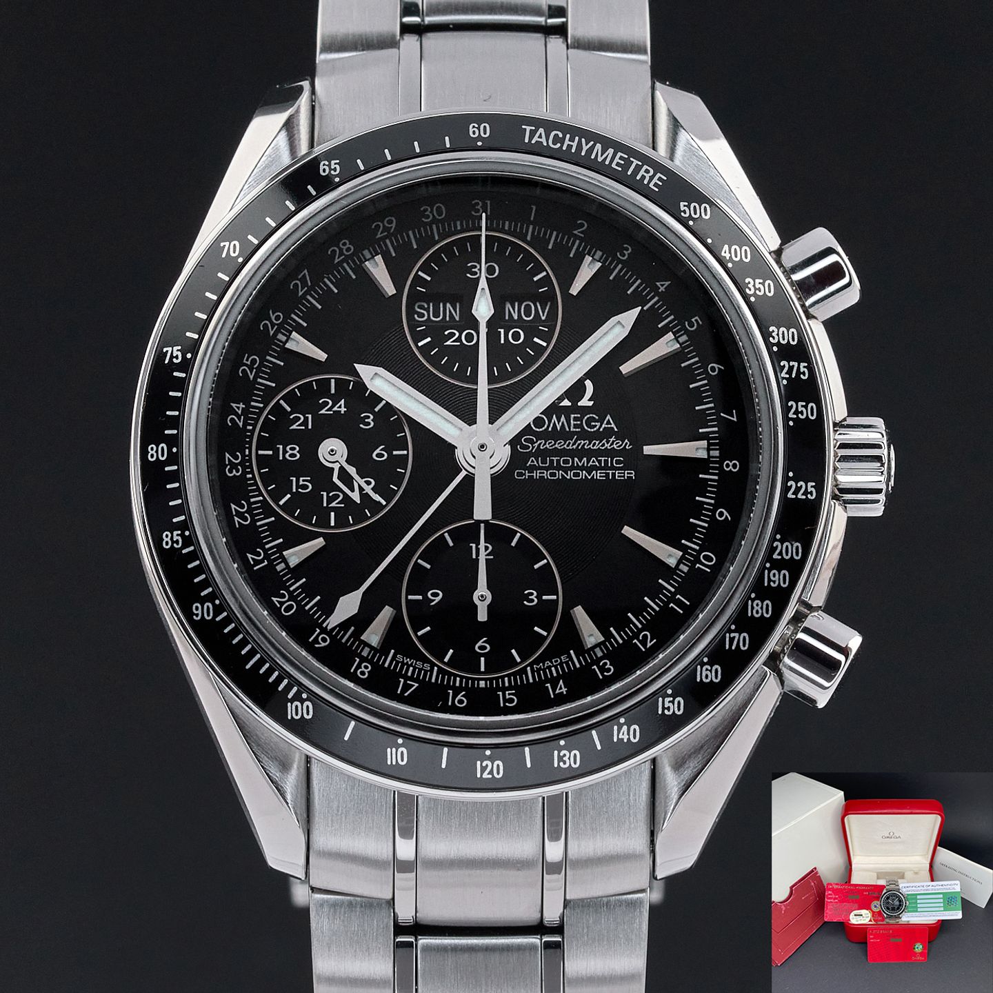 Omega Speedmaster Day Date 3220.50.00 (2016) - Zwart wijzerplaat 40mm Staal (1/8)