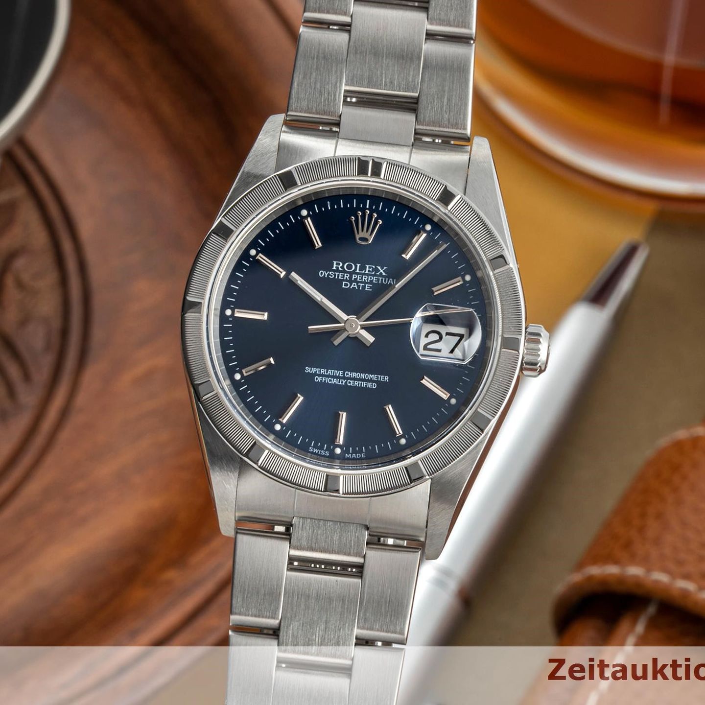 Rolex Oyster Perpetual Date 115210 (2002) - Blue dial 34 mm Steel case (3/8)