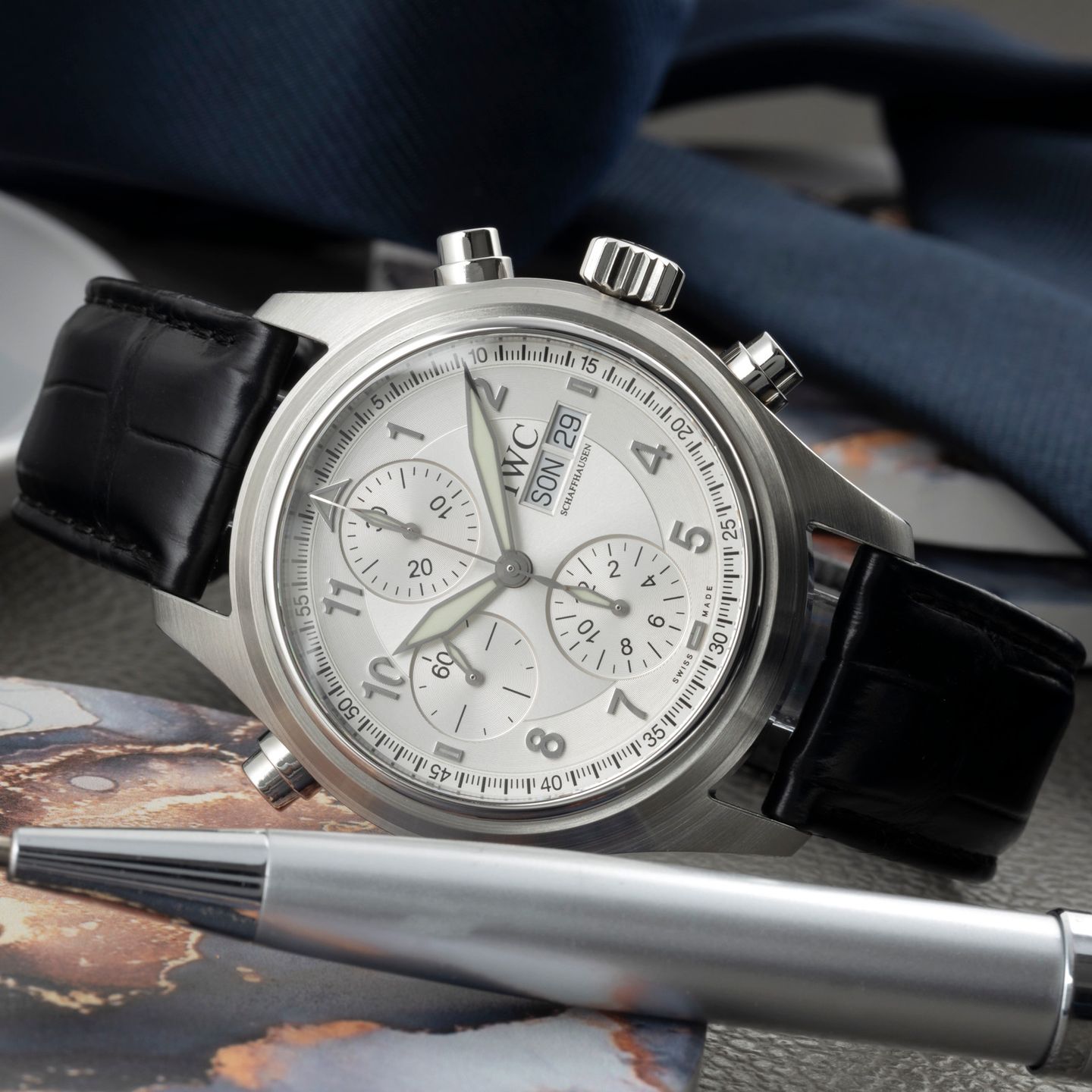 IWC Pilot Spitfire Chronograph IW371343 (Unknown (random serial)) - Silver dial 42 mm Steel case (2/8)