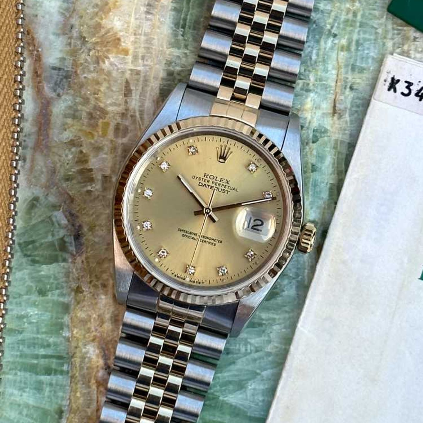 Rolex Datejust 16233 (1991) - Gold dial 36 mm Gold/Steel case (1/10)
