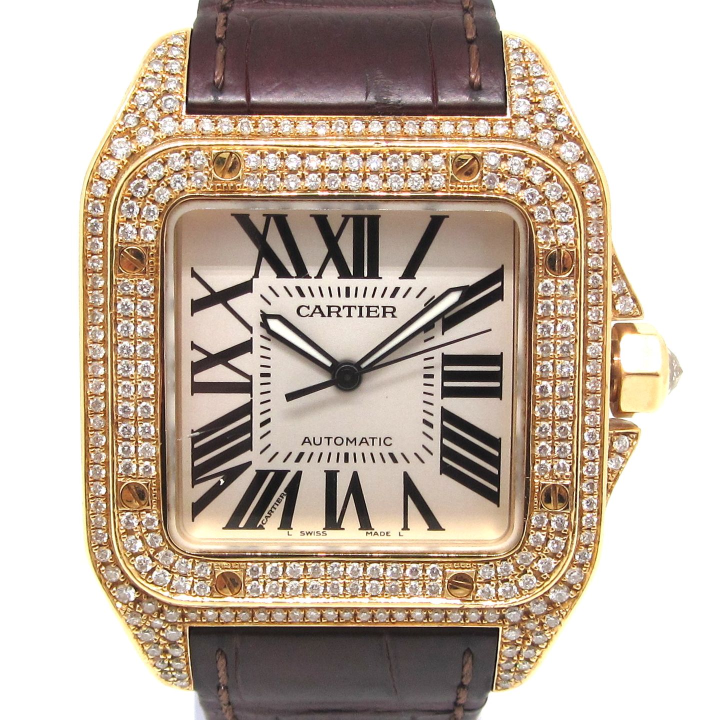 Cartier Santos 100 2657 (Unknown (random serial)) - Silver dial 38 mm Yellow Gold case (1/6)