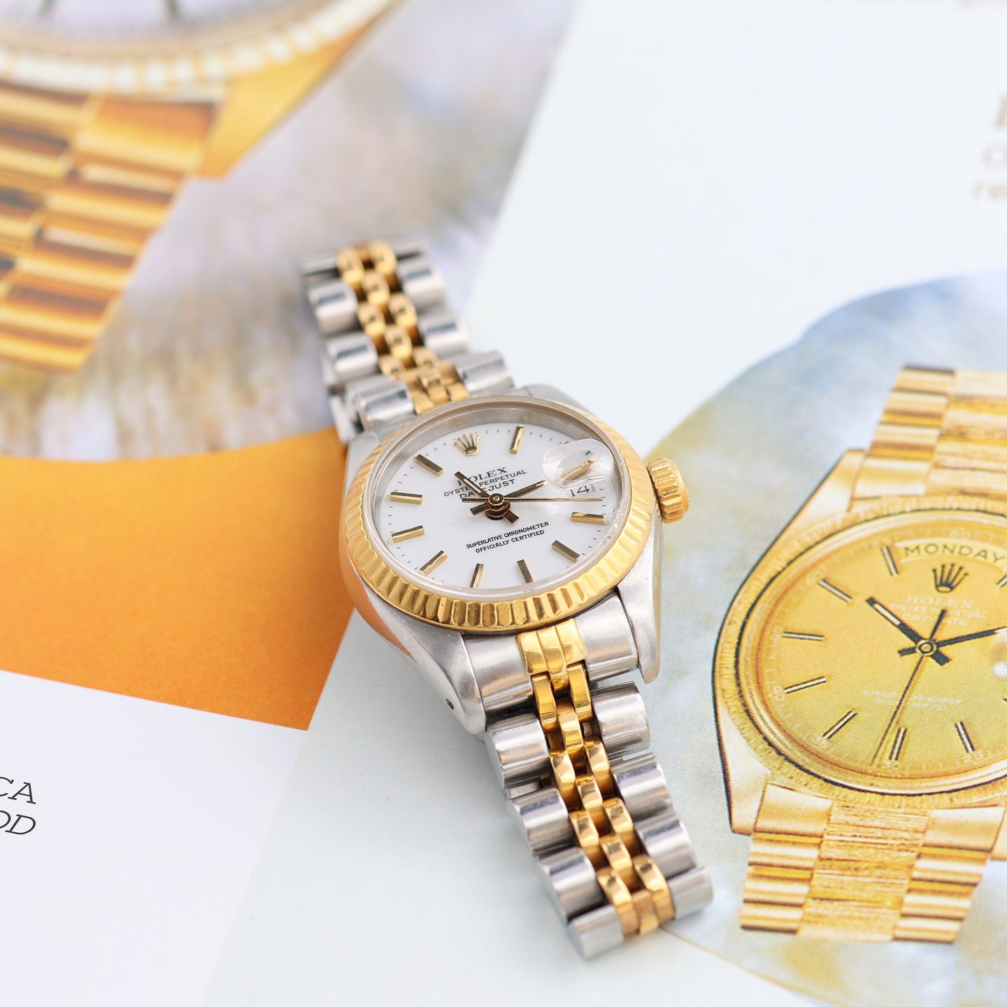 Rolex Lady-Datejust 69173 (Unknown (random serial)) - White dial 26 mm Gold/Steel case (7/8)