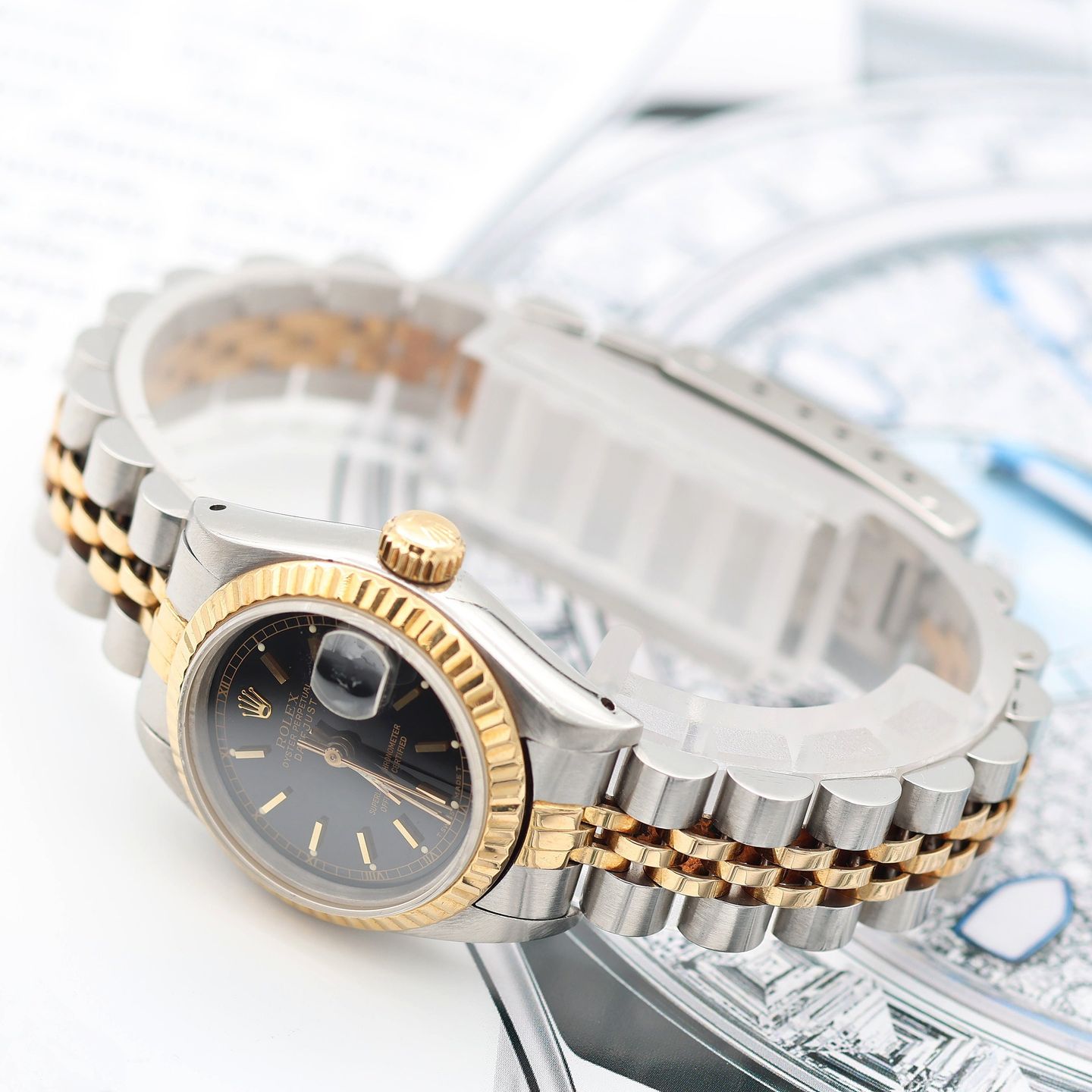 Rolex Lady-Datejust 69173 (Onbekend (willekeurig serienummer)) - Zwart wijzerplaat 26mm Goud/Staal (4/8)