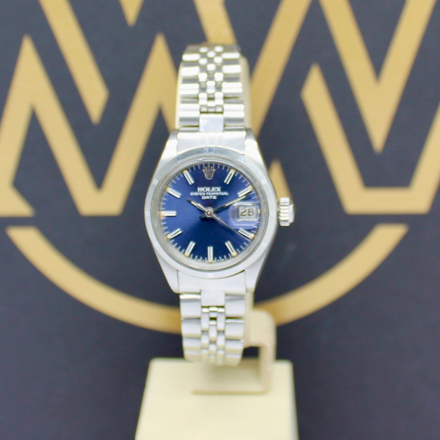 Rolex Oyster Perpetual Lady Date 6919 (1992) - Blauw wijzerplaat 26mm Staal (1/7)