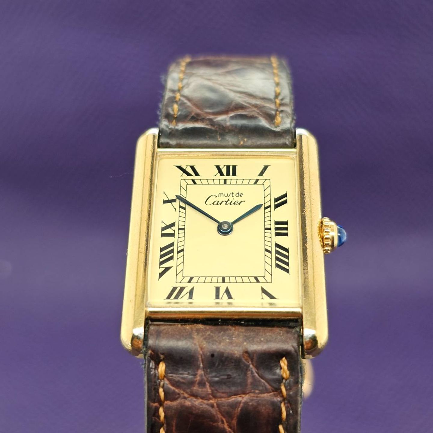 Cartier Tank Vermeil Unknown (1990) - Yellow dial 30 mm Silver case (1/5)