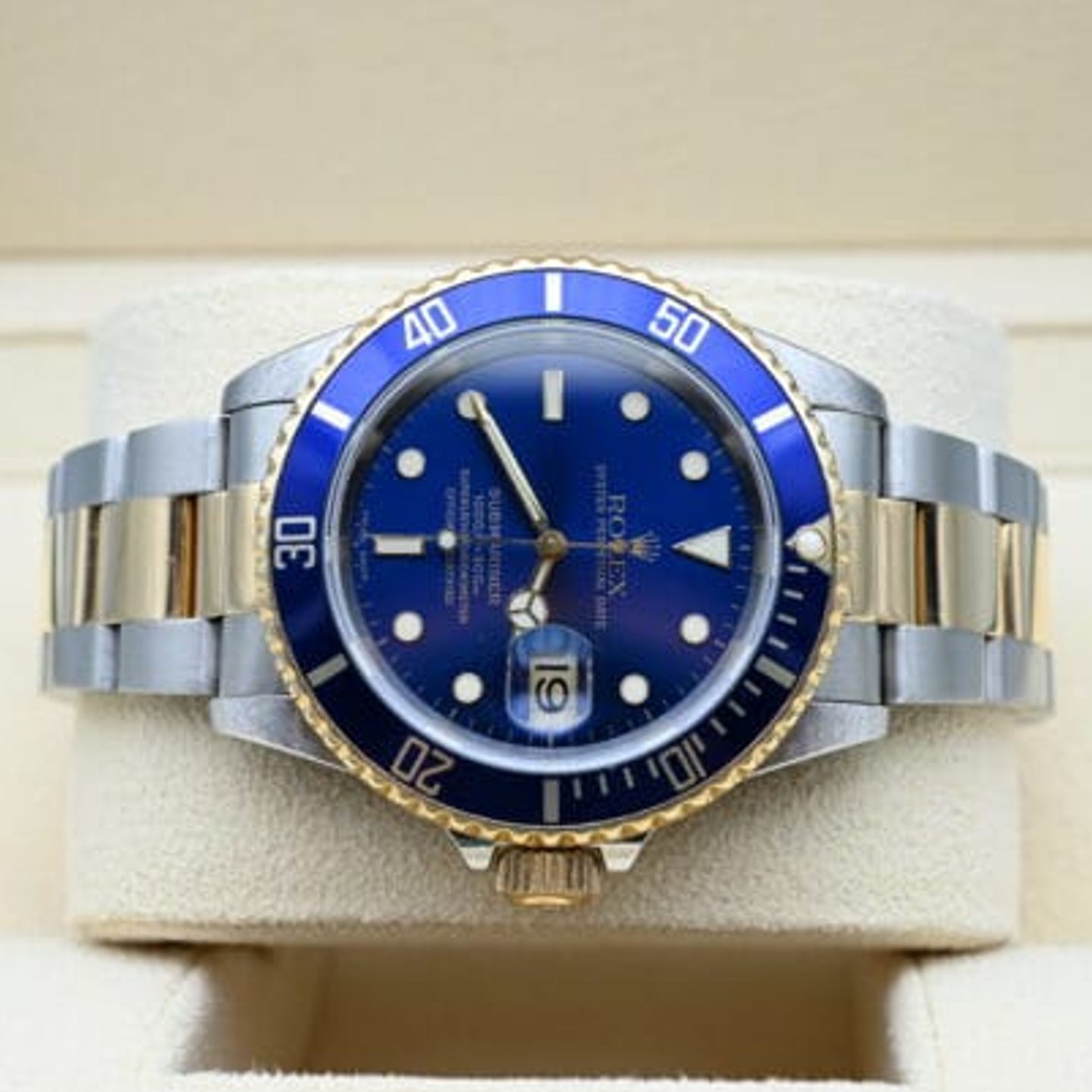 Rolex Submariner Date 16613 (2000) - Blauw wijzerplaat 40mm Goud/Staal (10/14)