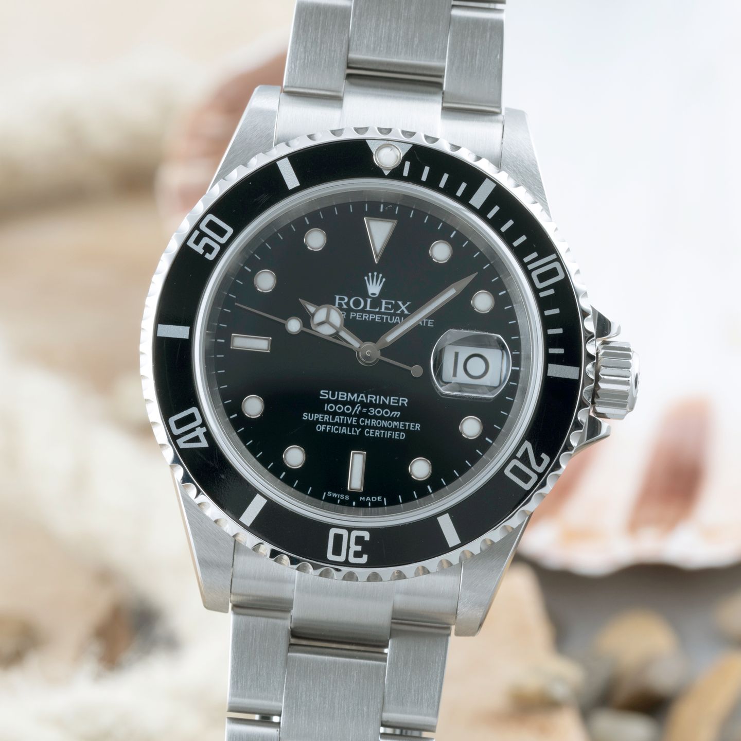 Rolex Submariner Date 16610T (2005) - Zwart wijzerplaat 40mm Staal (3/8)