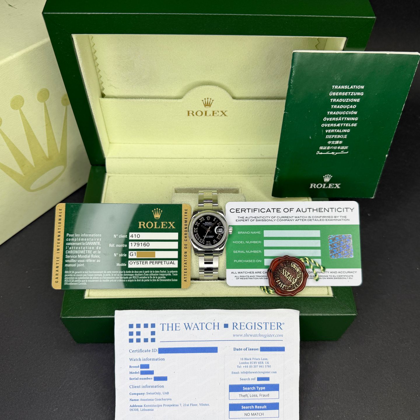 Rolex Lady-Datejust 179160 (2010) - Zwart wijzerplaat 26mm Staal (3/8)