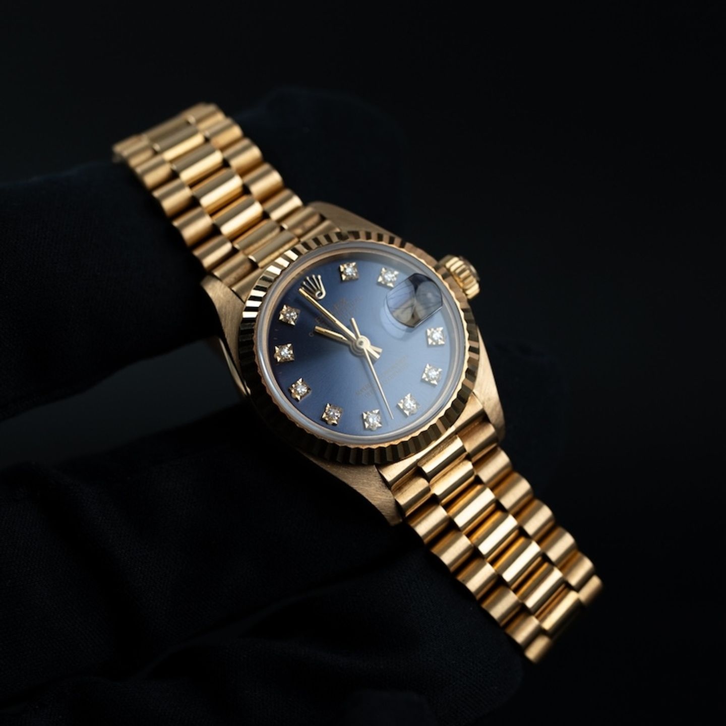 Rolex Lady-Datejust 69178 (1990) - Blue dial 26 mm Yellow Gold case (6/8)
