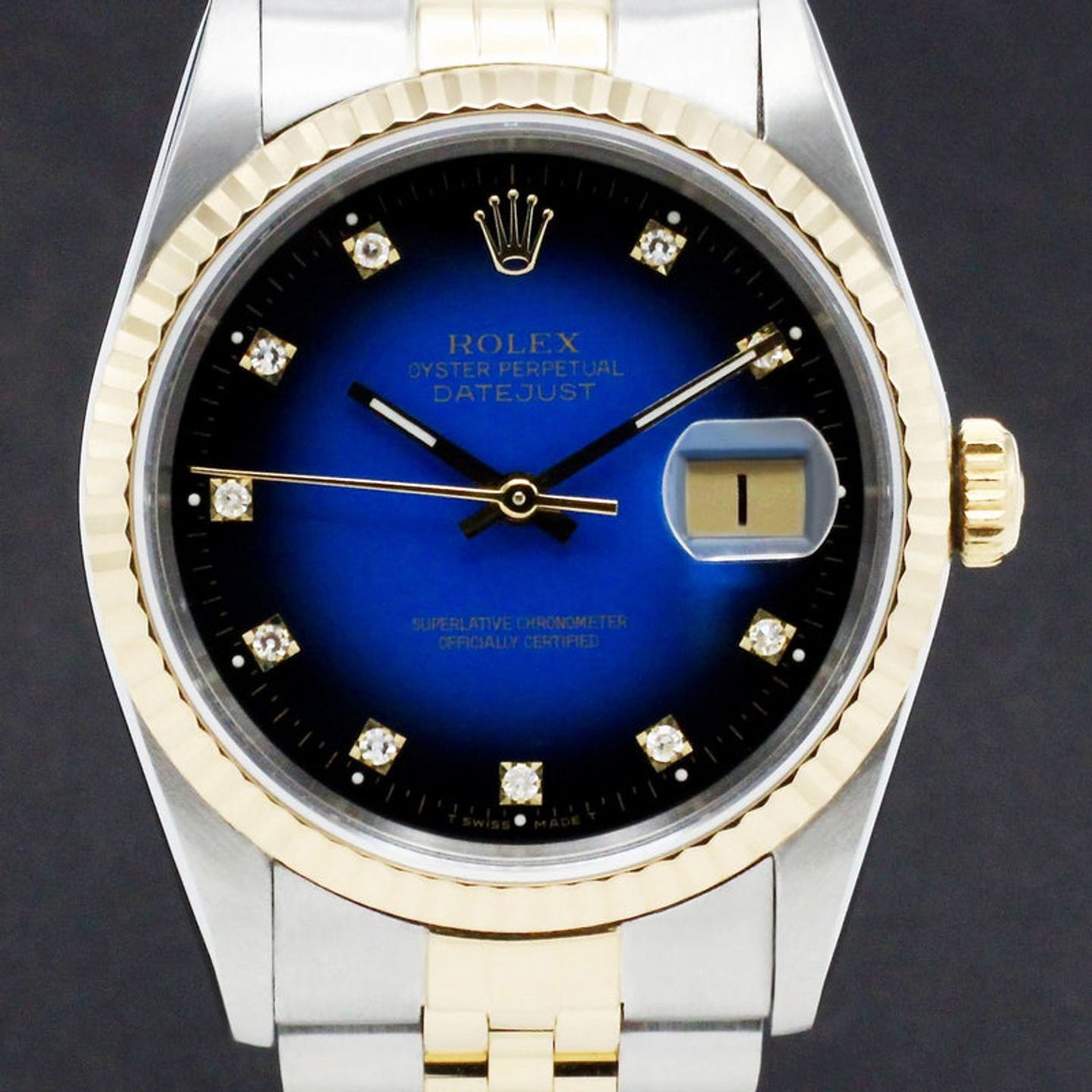 Rolex Datejust 16233 (1990) - Blauw wijzerplaat 36mm Goud/Staal (1/7)