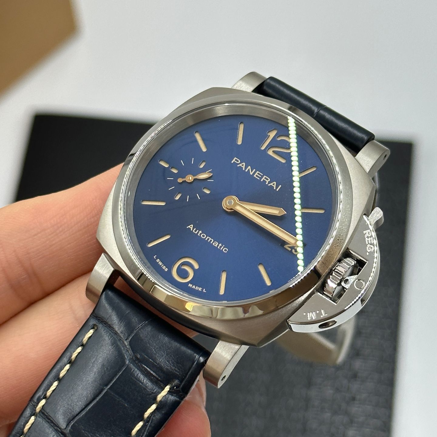 Panerai Luminor Due PAM00926 (2023) - Blauw wijzerplaat 38mm Titanium (8/8)