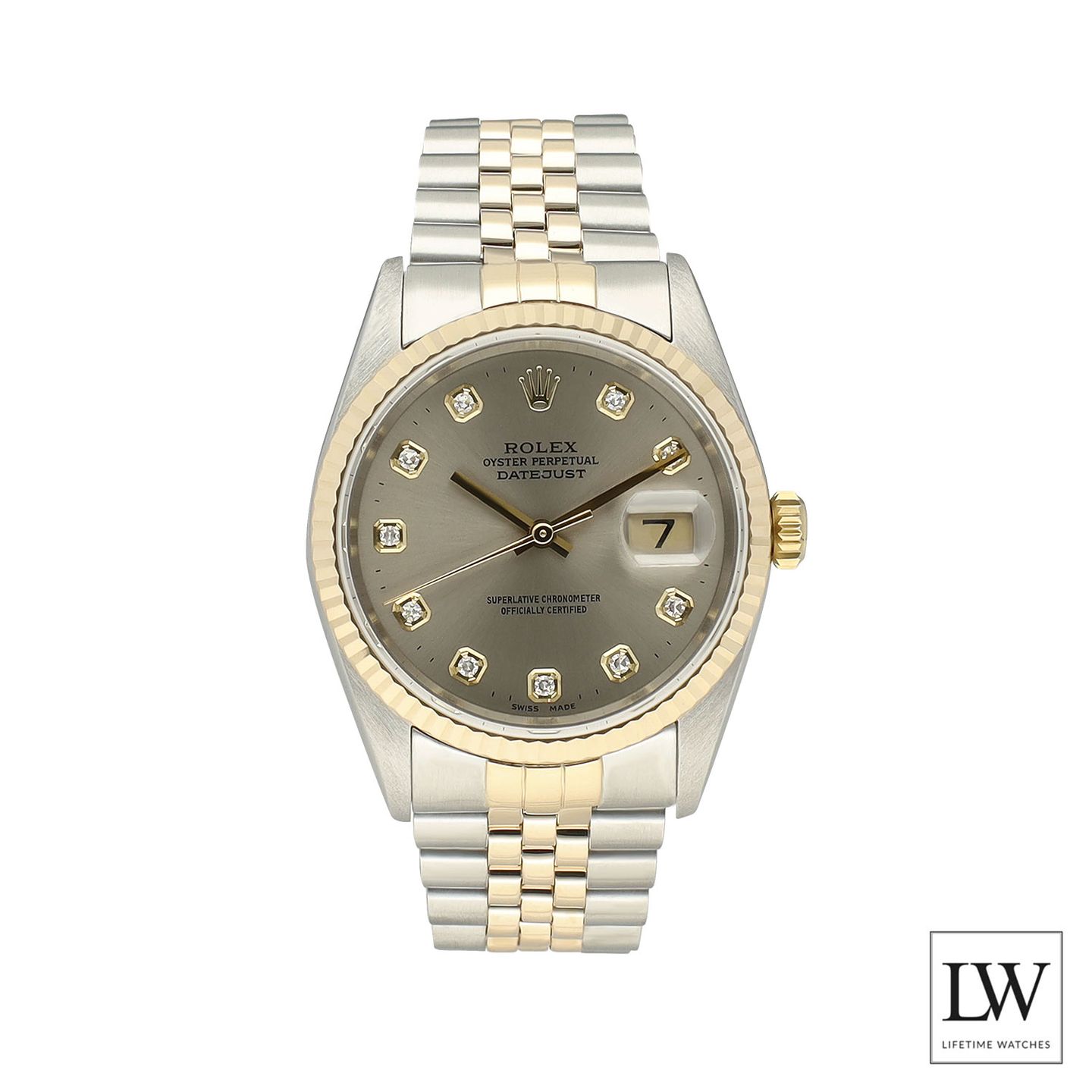 Rolex Datejust 36 16233 (1996) - Grey dial 36 mm Gold/Steel case (3/8)