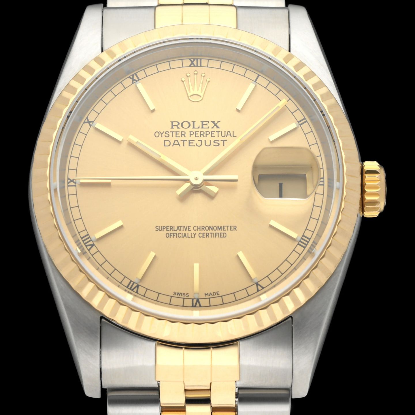 Rolex Datejust 36 16233 (2001) - Champagne wijzerplaat 36mm Goud/Staal (1/8)