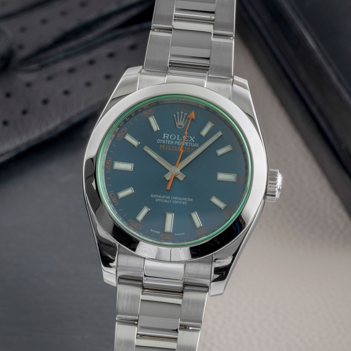 Rolex Milgauss 116400GV (Unknown (random serial)) - Blue dial 40 mm Steel case (3/8)