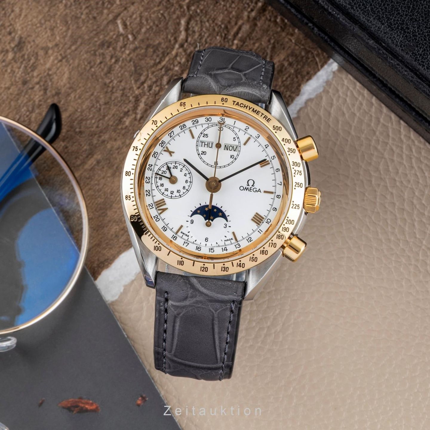 Omega Speedmaster Reduced 3131.20 (1991) - Wit wijzerplaat 39mm Goud/Staal (3/8)