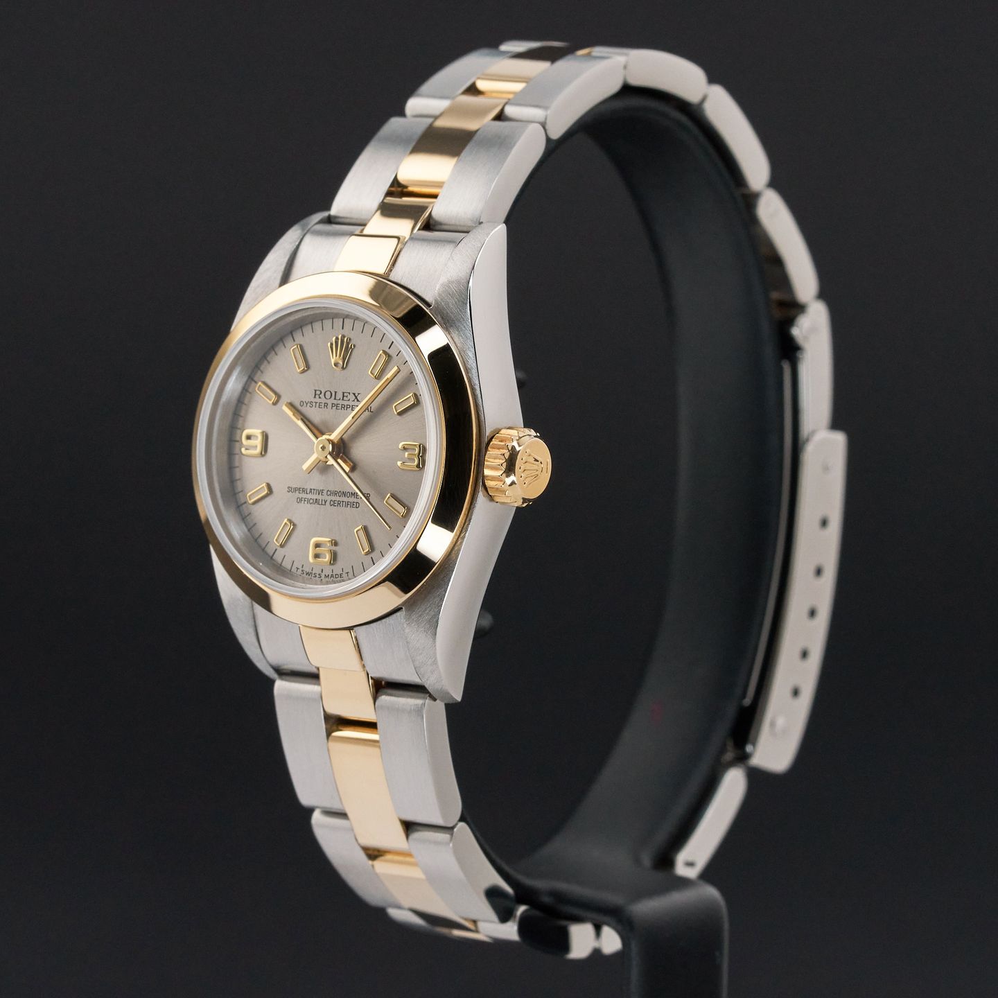 Rolex Oyster Perpetual 67183 (1993) - Grey dial 26 mm Gold/Steel case (4/8)