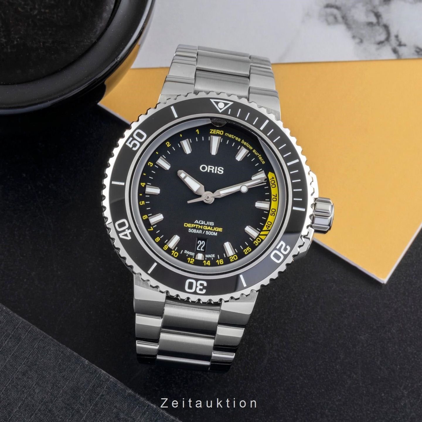 Oris Aquis Depth Gauge 01 733 7755 4154-Set MB (2023) - Zwart wijzerplaat 46mm Staal (3/8)