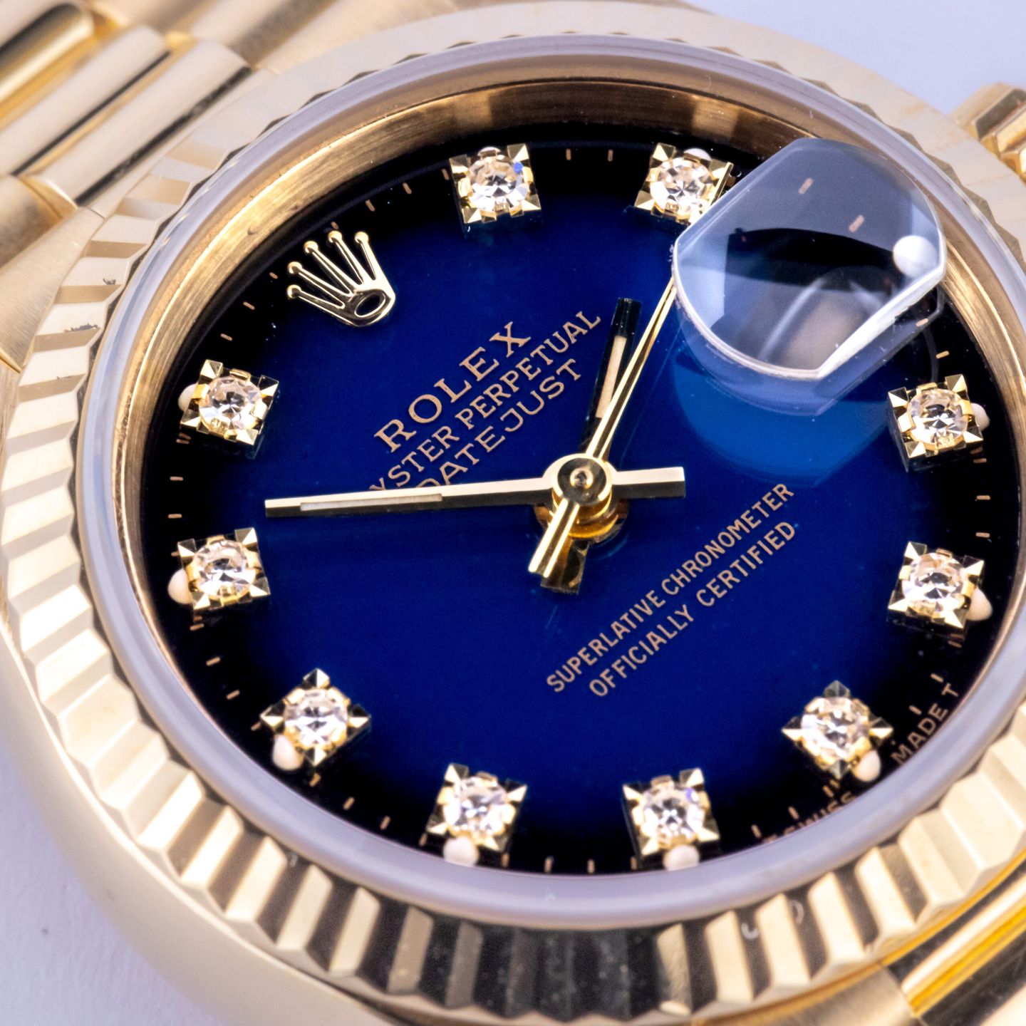 Rolex Lady-Datejust 69178 (1988) - Blue dial 26 mm Yellow Gold case (2/8)