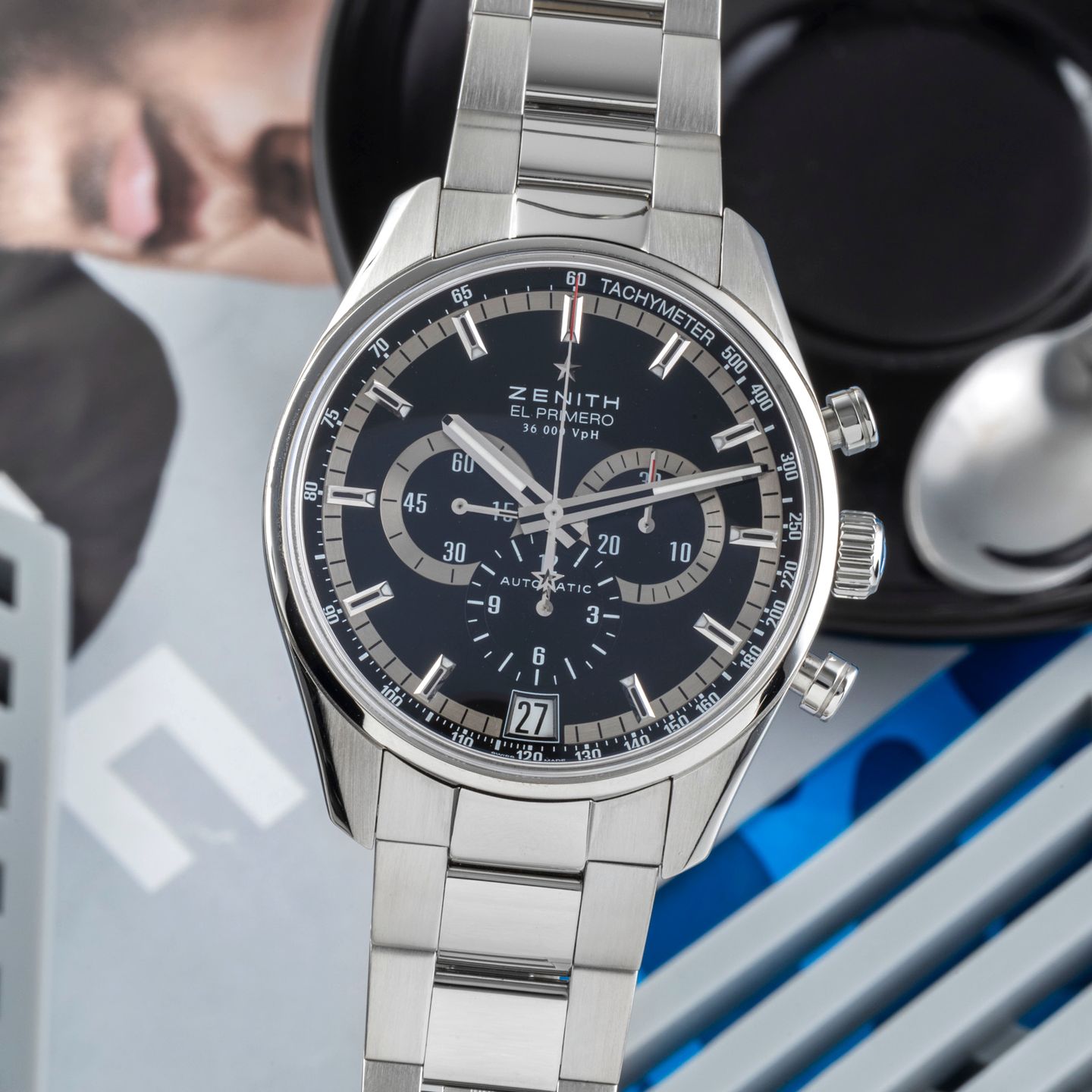 Zenith El Primero 36'000 VpH 03.2040.400/21.M2040 (Onbekend (willekeurig serienummer)) - Zwart wijzerplaat 42mm Staal (3/8)