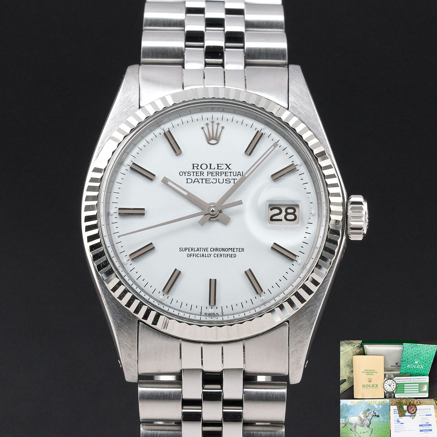 Rolex Datejust 1601 (1978) - Wit wijzerplaat 36mm Staal (1/8)