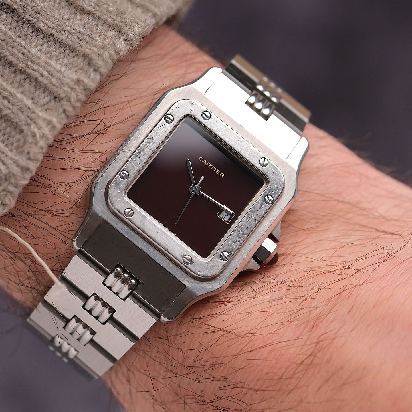 Cartier Santos 2960 (Unknown (random serial)) - Red dial 29 mm Steel case (2/7)