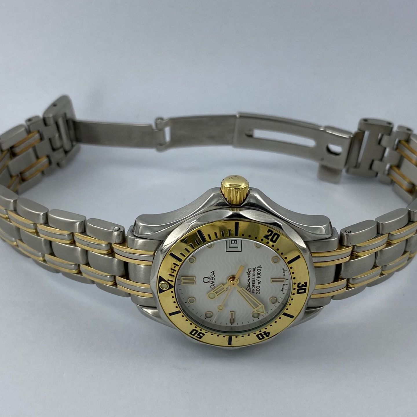 Omega Seamaster - (Unknown (random serial)) - White dial 29 mm Gold/Steel case (2/7)