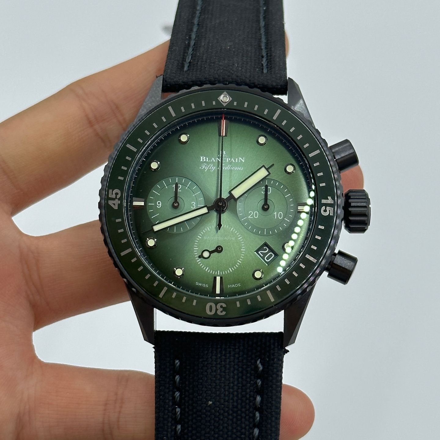 Blancpain Fifty Fathoms Bathyscaphe 5200-0153-B52A (2024) - Groen wijzerplaat Onbekend Keramiek (4/8)