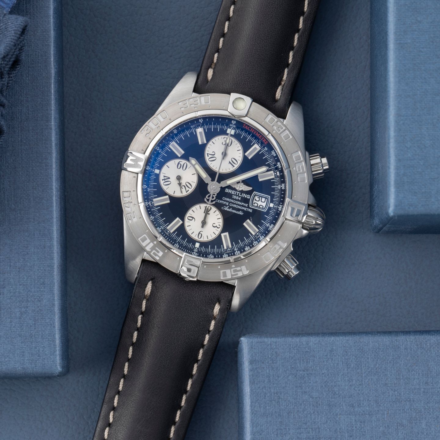 Breitling Galactic A13364 (Onbekend (willekeurig serienummer)) - Zwart wijzerplaat 44mm Staal (1/8)