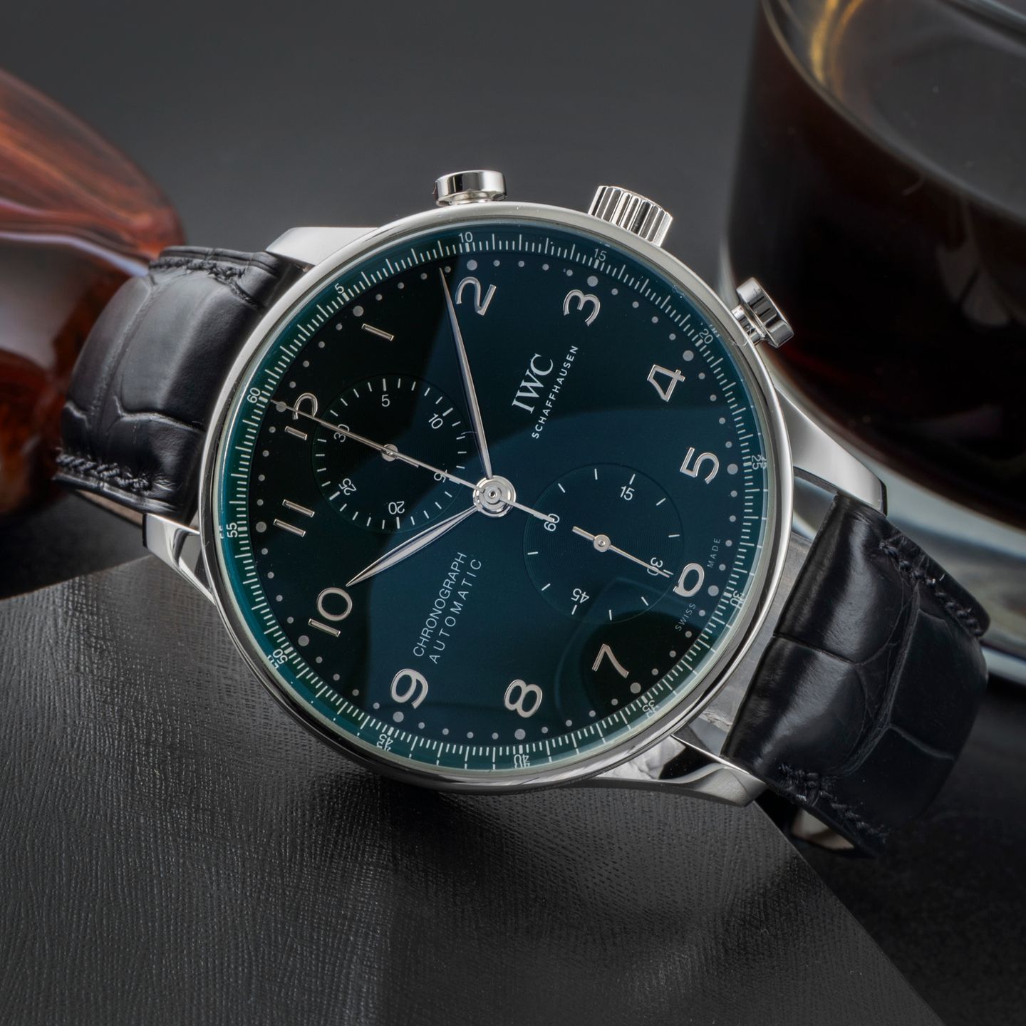 IWC Portuguese Chronograph IW371615 (Unknown (random serial)) - Green dial 41 mm Steel case (2/8)
