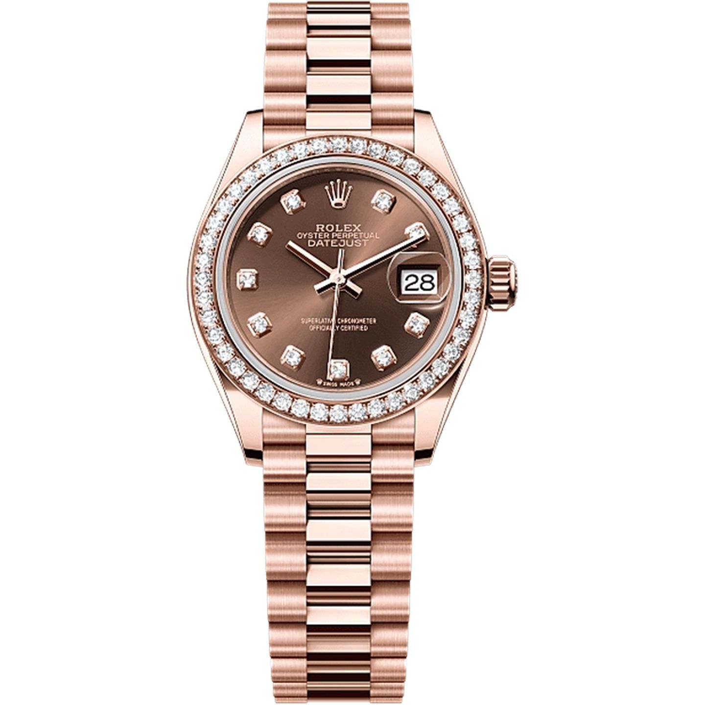 Rolex Lady-Datejust 279135RBR (2025) - Bruin wijzerplaat 28mm Roségoud (1/1)
