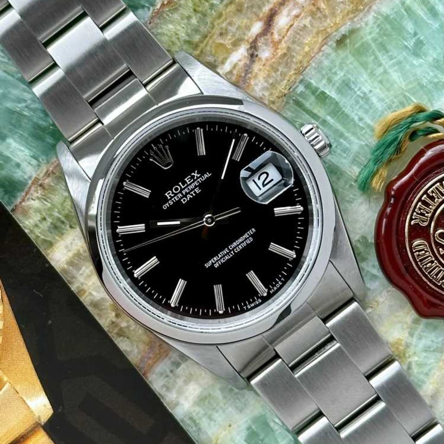 Rolex Oyster Perpetual Date 15200 (1993) - Zwart wijzerplaat 34mm Staal (6/8)