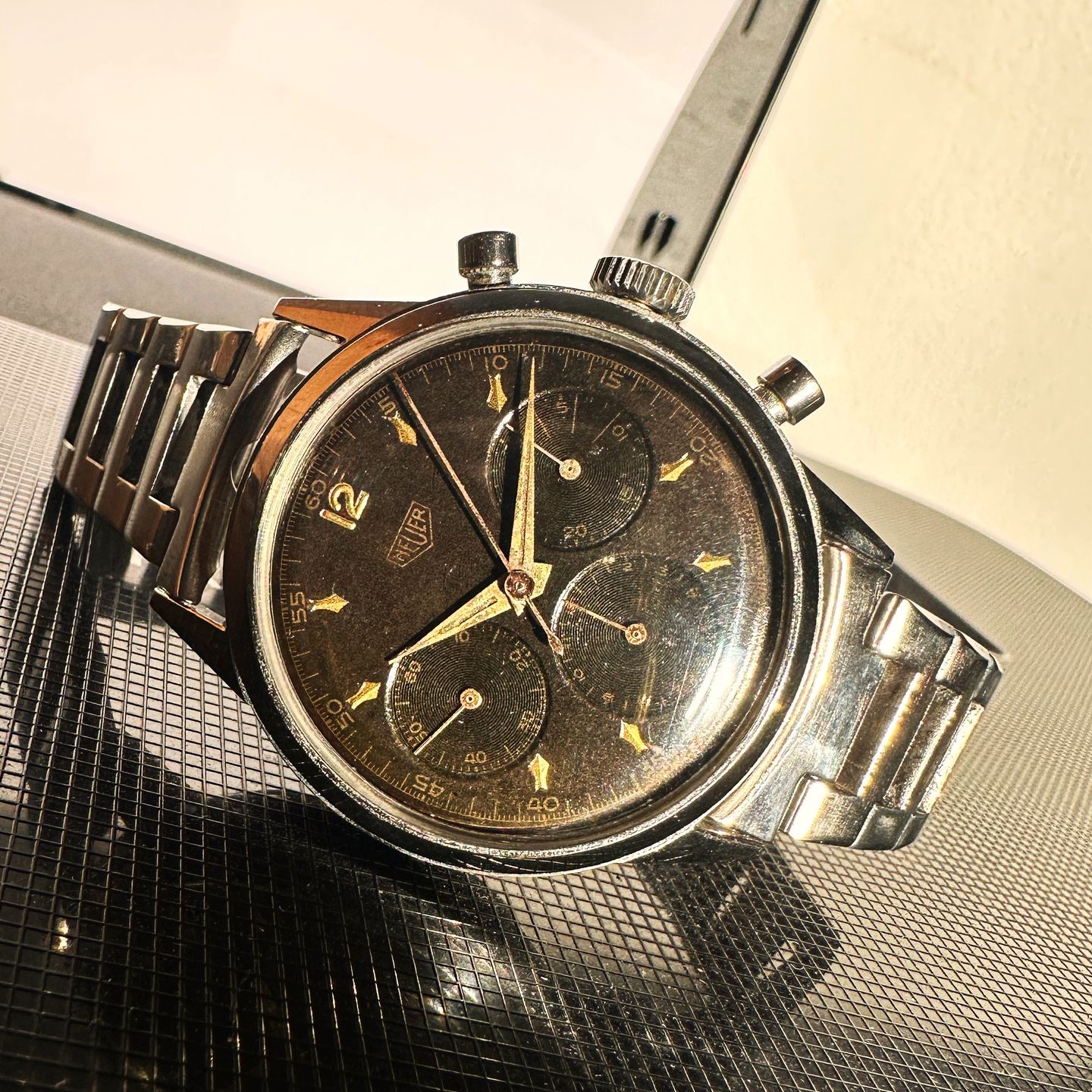 Heuer Vintage 2443 (1952) - Bruin wijzerplaat 38mm Staal (3/8)