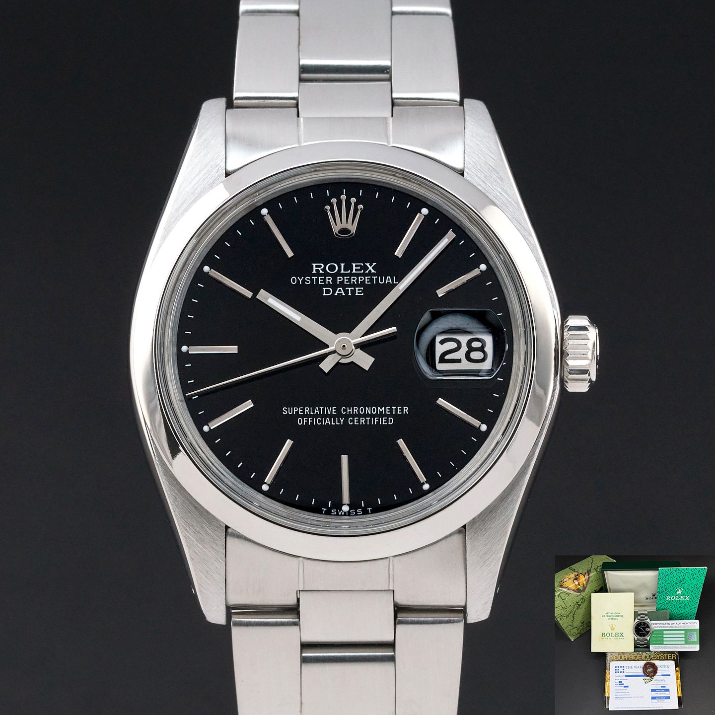 Rolex Oyster Perpetual Date 1500 (1975) - Zwart wijzerplaat 34mm Staal (1/8)
