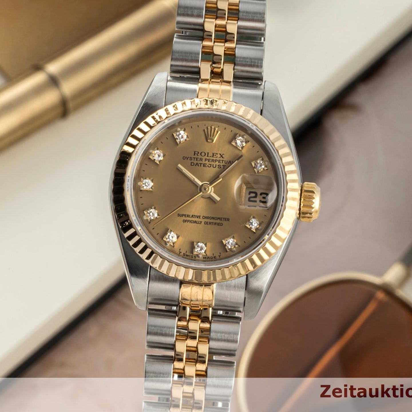 Rolex Lady-Datejust 69173 (Unknown (random serial)) - Champagne dial 26 mm Gold/Steel case (3/8)