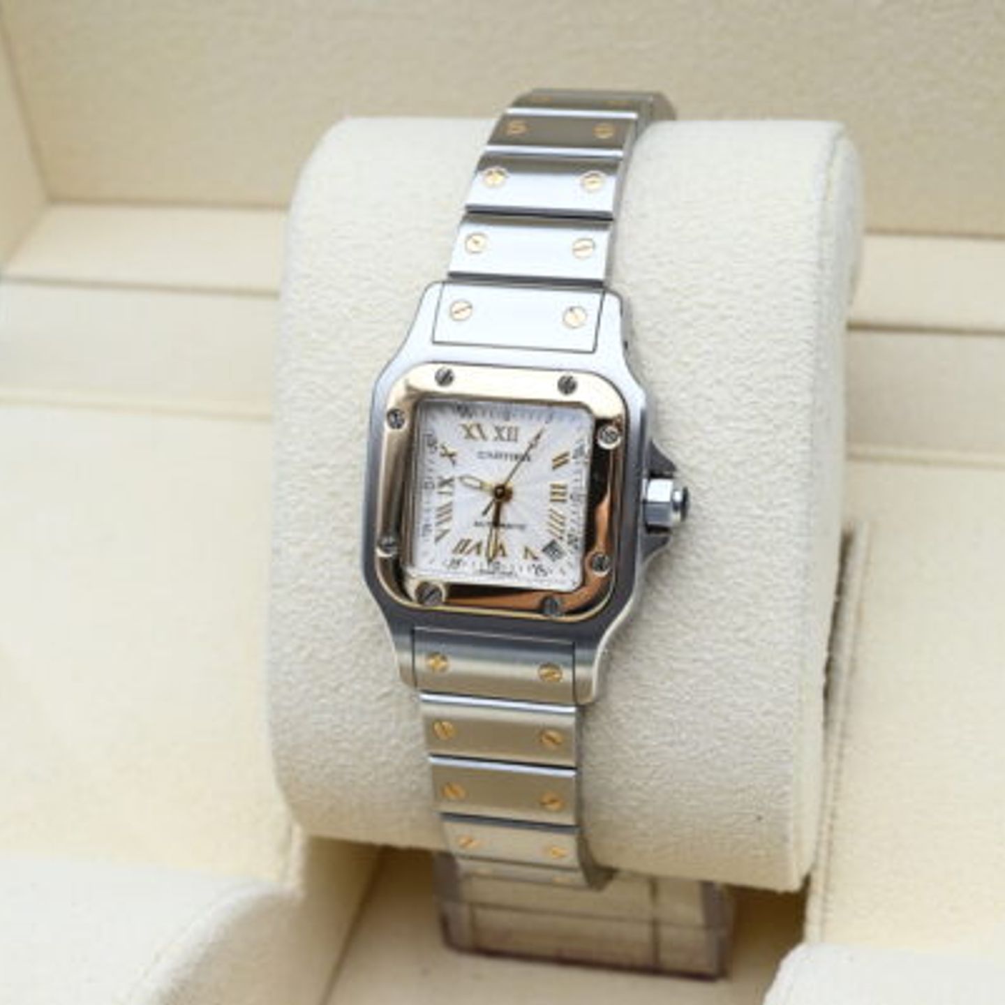 Cartier Santos Galbée 2423 (Unknown (random serial)) - White dial 24 mm Gold/Steel case (7/9)