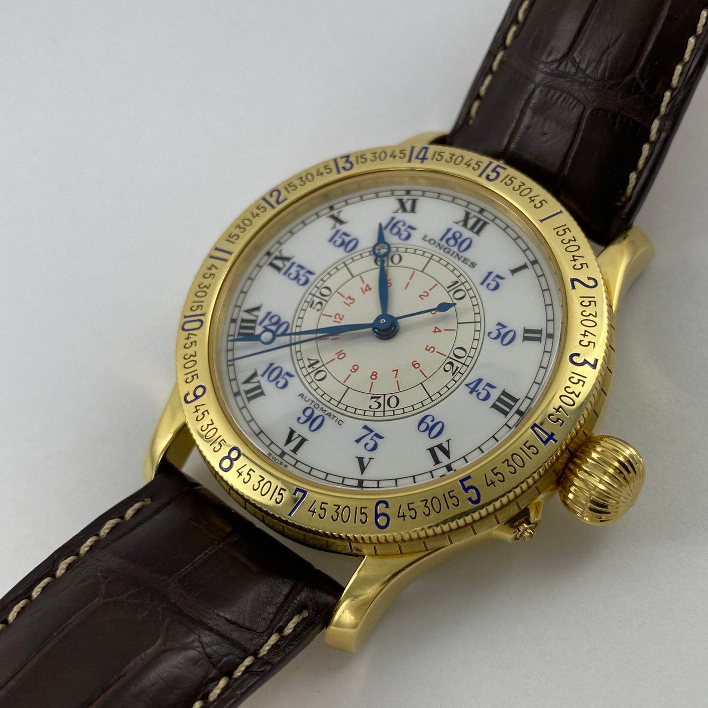 Longines Lindbergh Hour Angle - (Unknown (random serial)) - White dial 48 mm Yellow Gold case (6/8)
