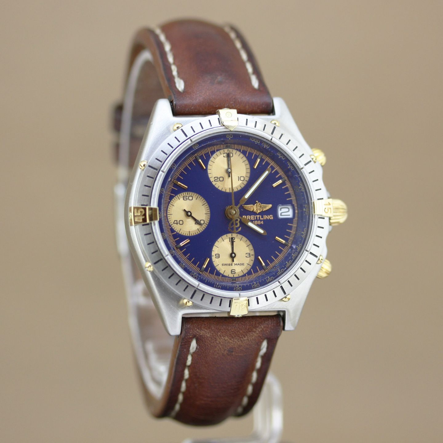 Breitling Chronomat 81950 (1984) - Blue dial 39 mm Gold/Steel case (4/8)