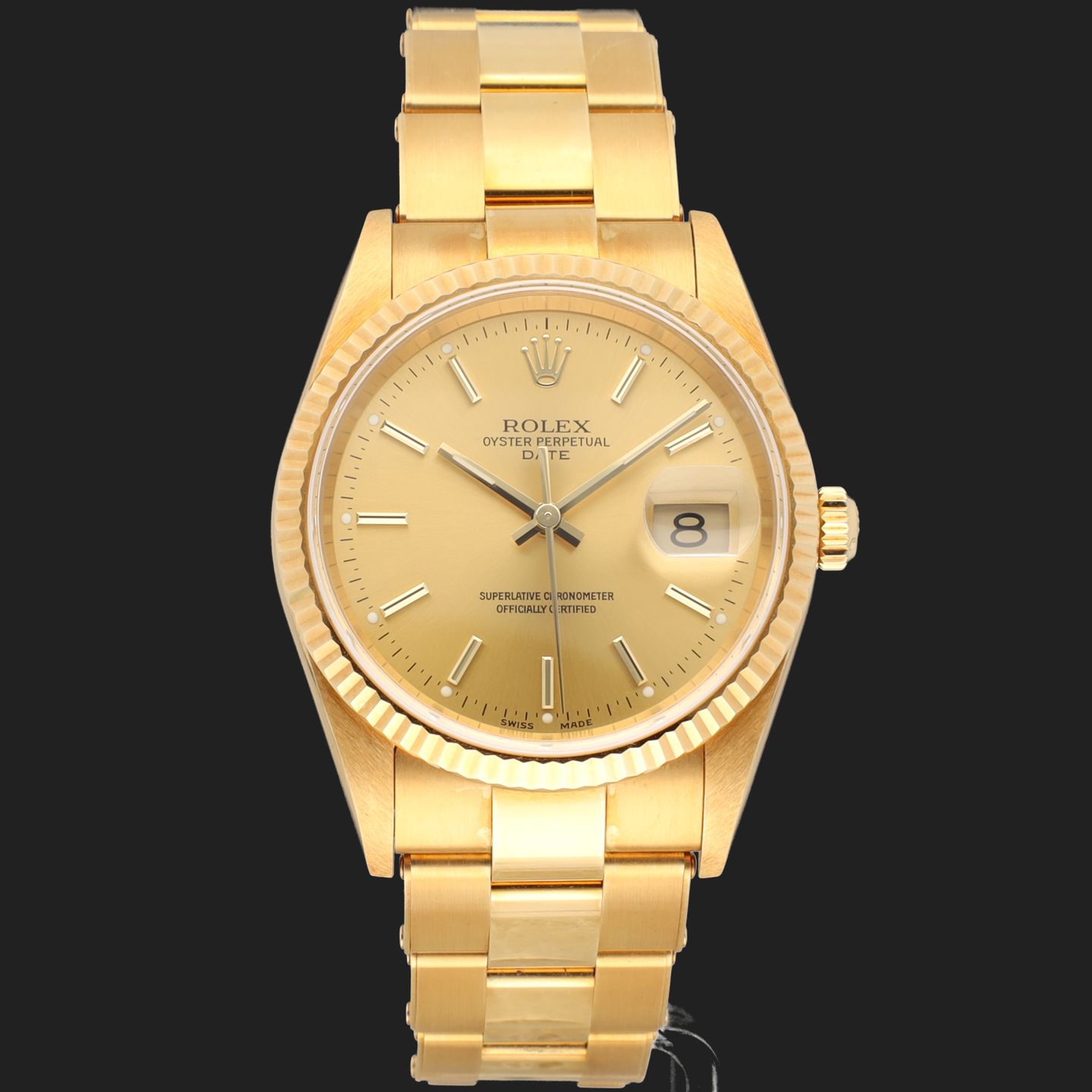 Rolex Oyster Perpetual Date 15238 (2005) - 34 mm Yellow Gold case (3/8)