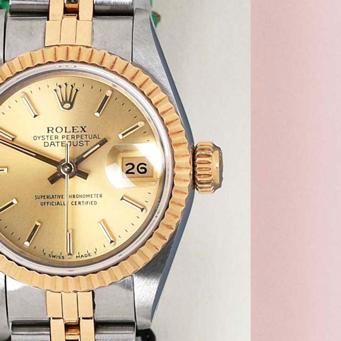 Rolex Lady-Datejust 69173 (1993) - Champagne wijzerplaat 26mm Goud/Staal (5/8)