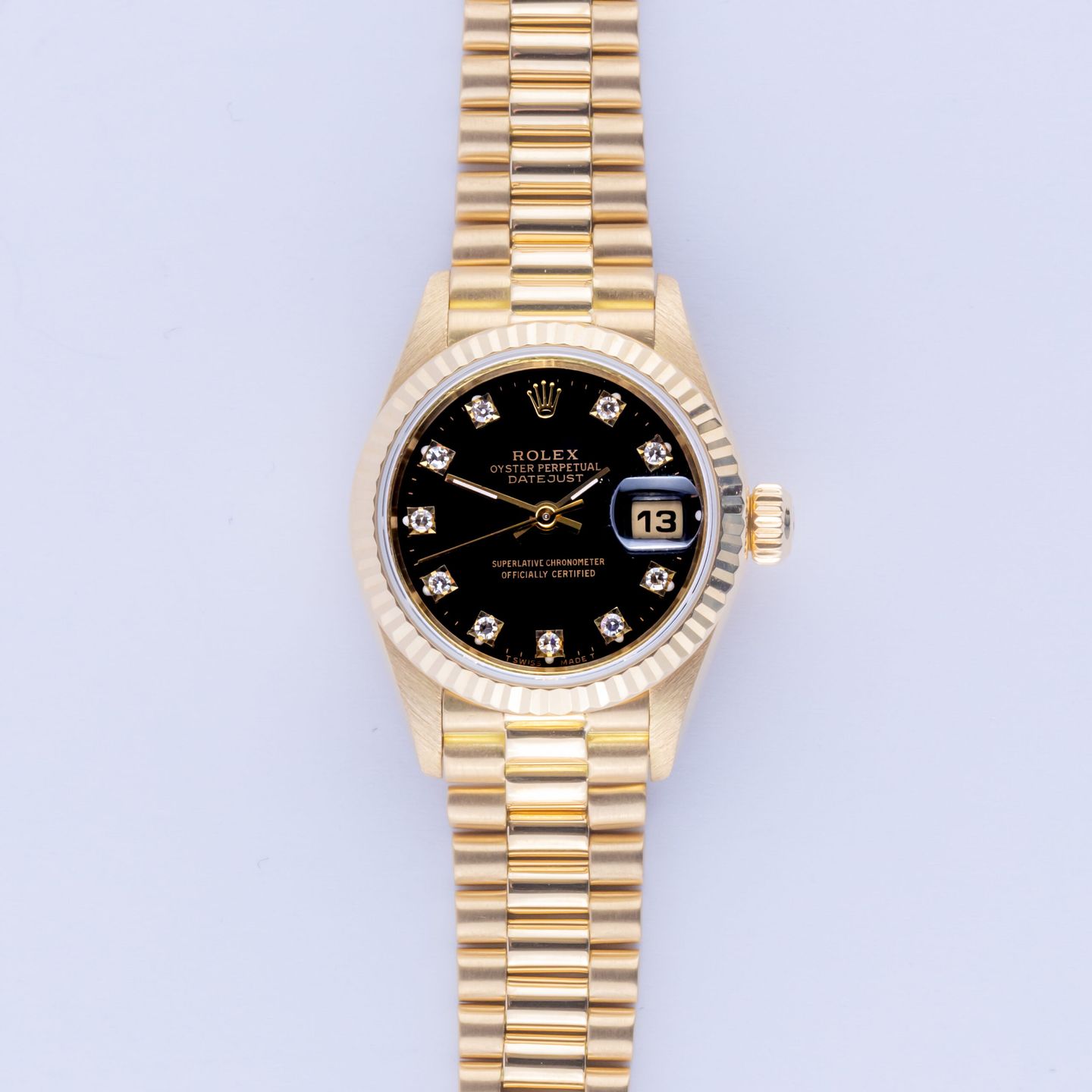 Rolex Lady-Datejust 69178 (1991) - Black dial 26 mm Yellow Gold case (3/8)